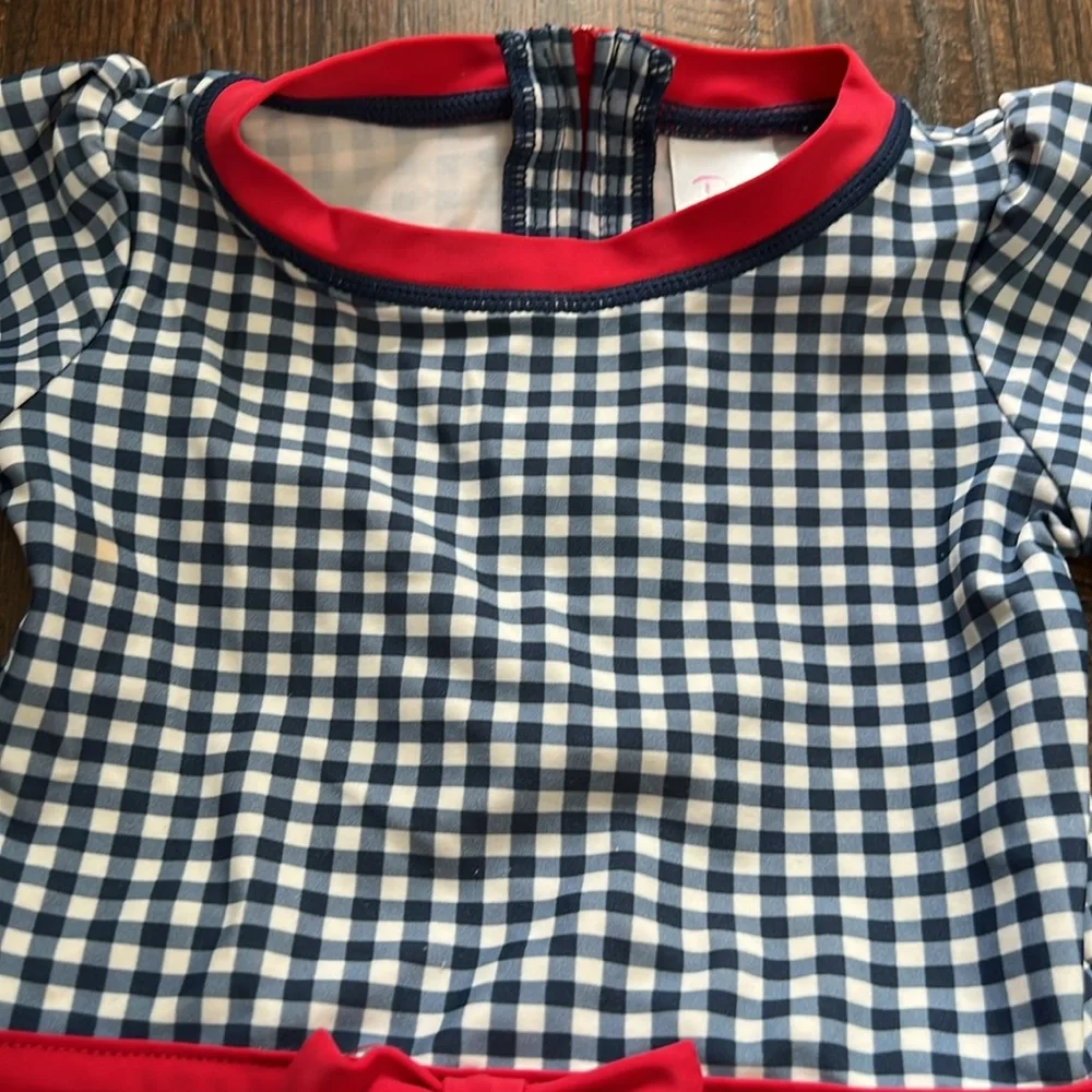 Ruffle Butts Americana gingham peplum rashguard toddler girl swimsuit - Picture 4 of 8